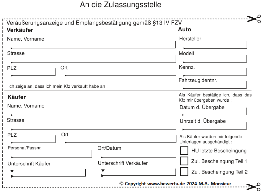 auto abmelden muster Zulassungsstelle Straßenverkehrsamt